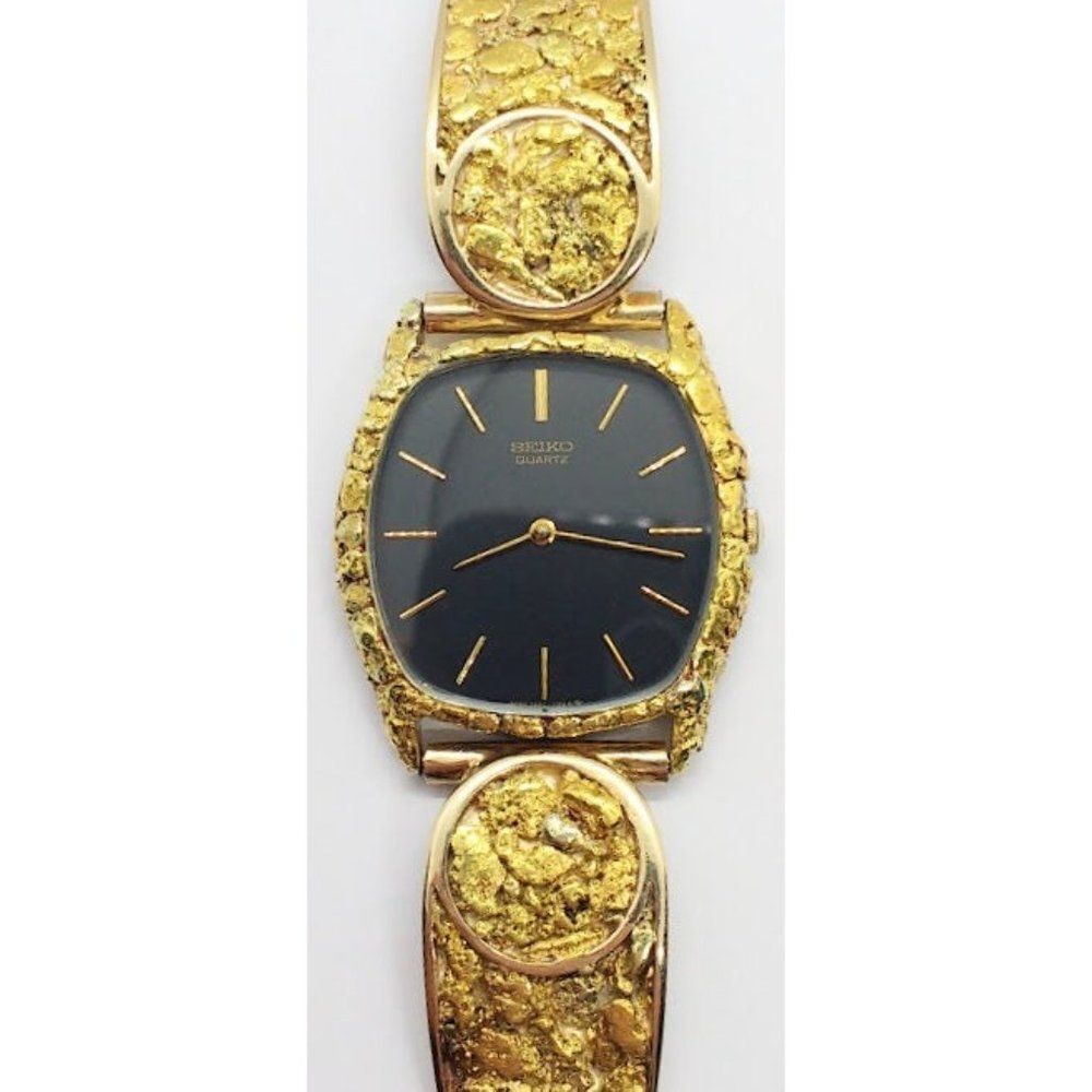 Vintage 1980 Men's Seiko Quartz Gold Nugget Embelished Men's Watch 1980's Retro - Picture 4 of 9